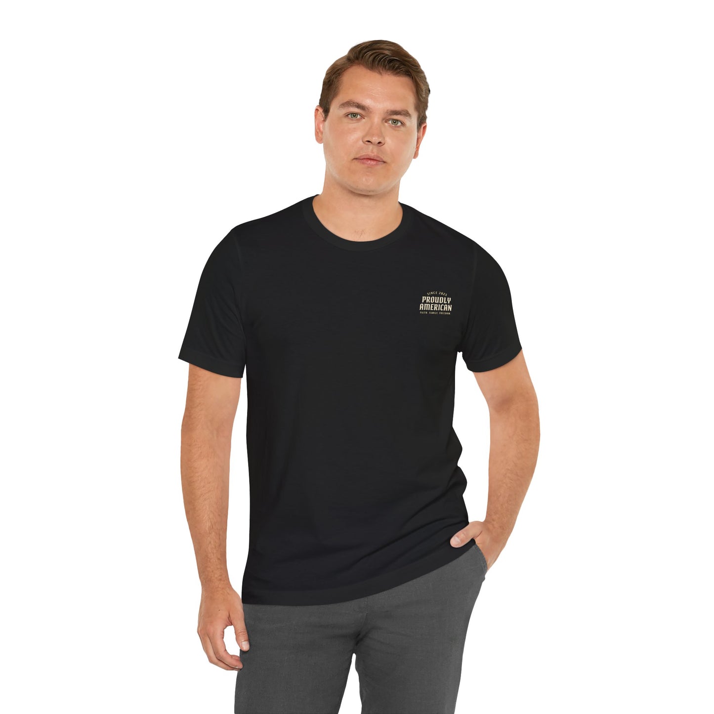 Proudly American Tee – Faith. Family. Freedom.